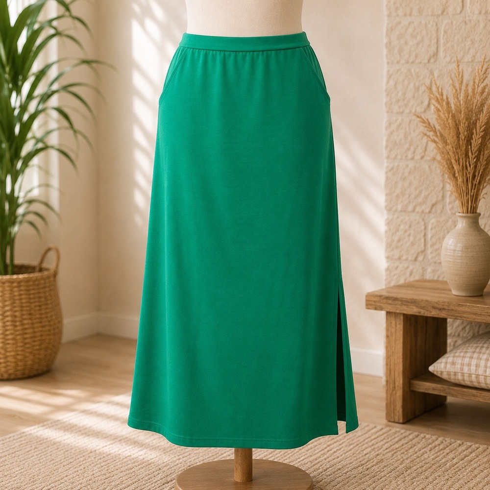 Isaac Mizrahi Live! Skirt Womens 1XP Green A-Line Knit Pockets Slit Stretch